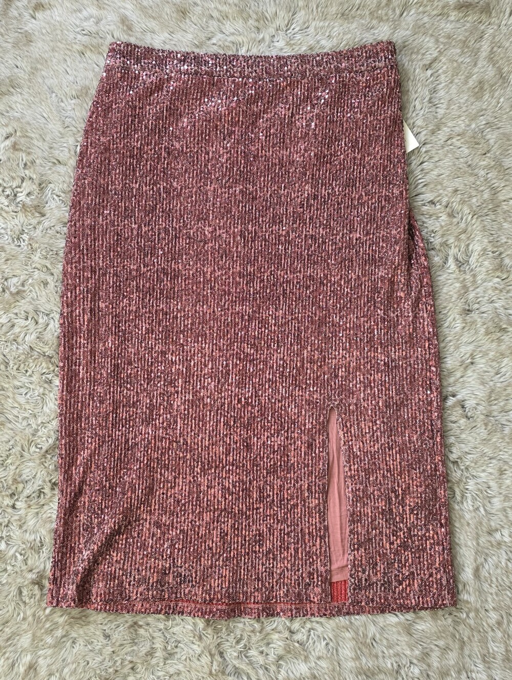 Maeve By Anthropologie Alicia Ribbed Rose Pink Midi‎ Skirt with Front Slit XL